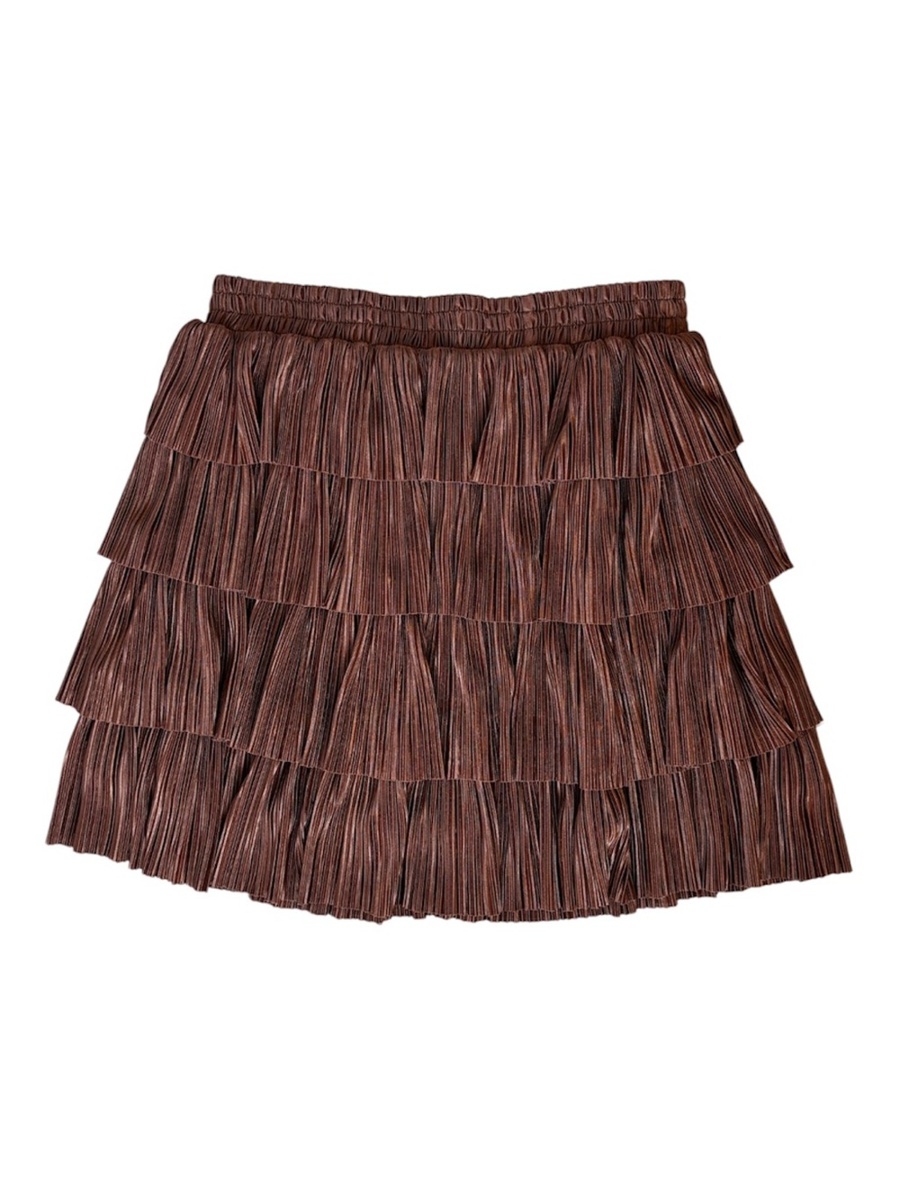 Ruffled Metallic Brown Mini Skirt with Elastic Waistband